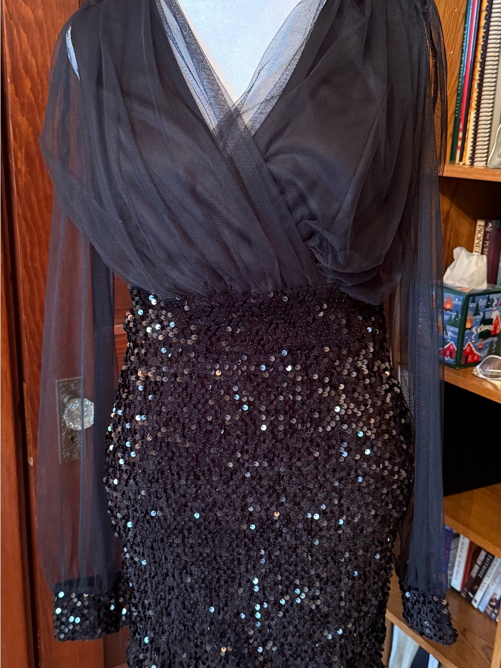 CBR Black Sequin Long-Sleeve Evening Dress